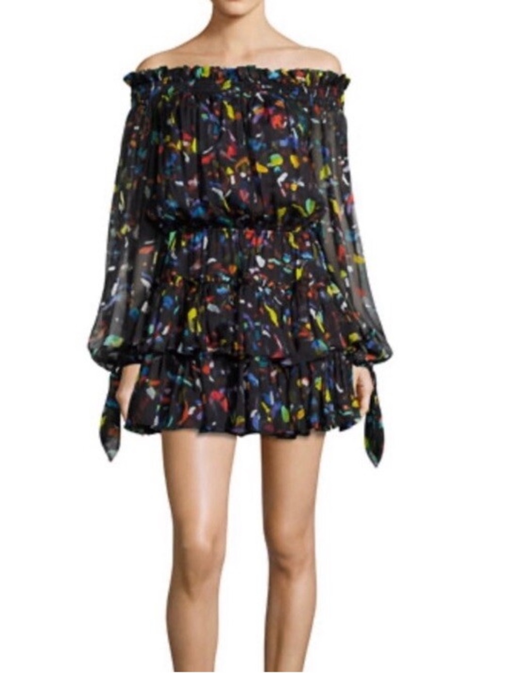 Caroline Constas Lou Watercolor Ruffle Silk Mini Dress Sz L